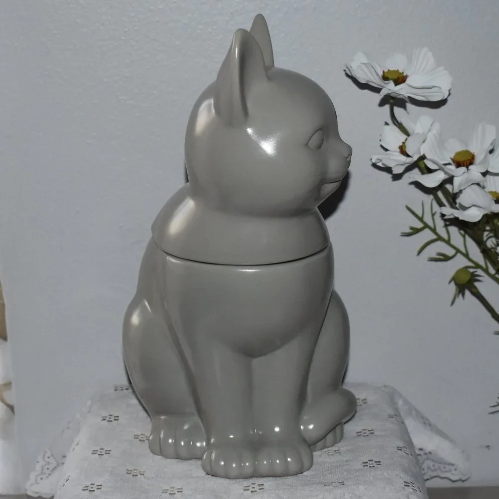 Threshold Stoneware Gray Cat Cookie Jar Cottage Farmhouse Kitchen Decor - Picture 4 of 13